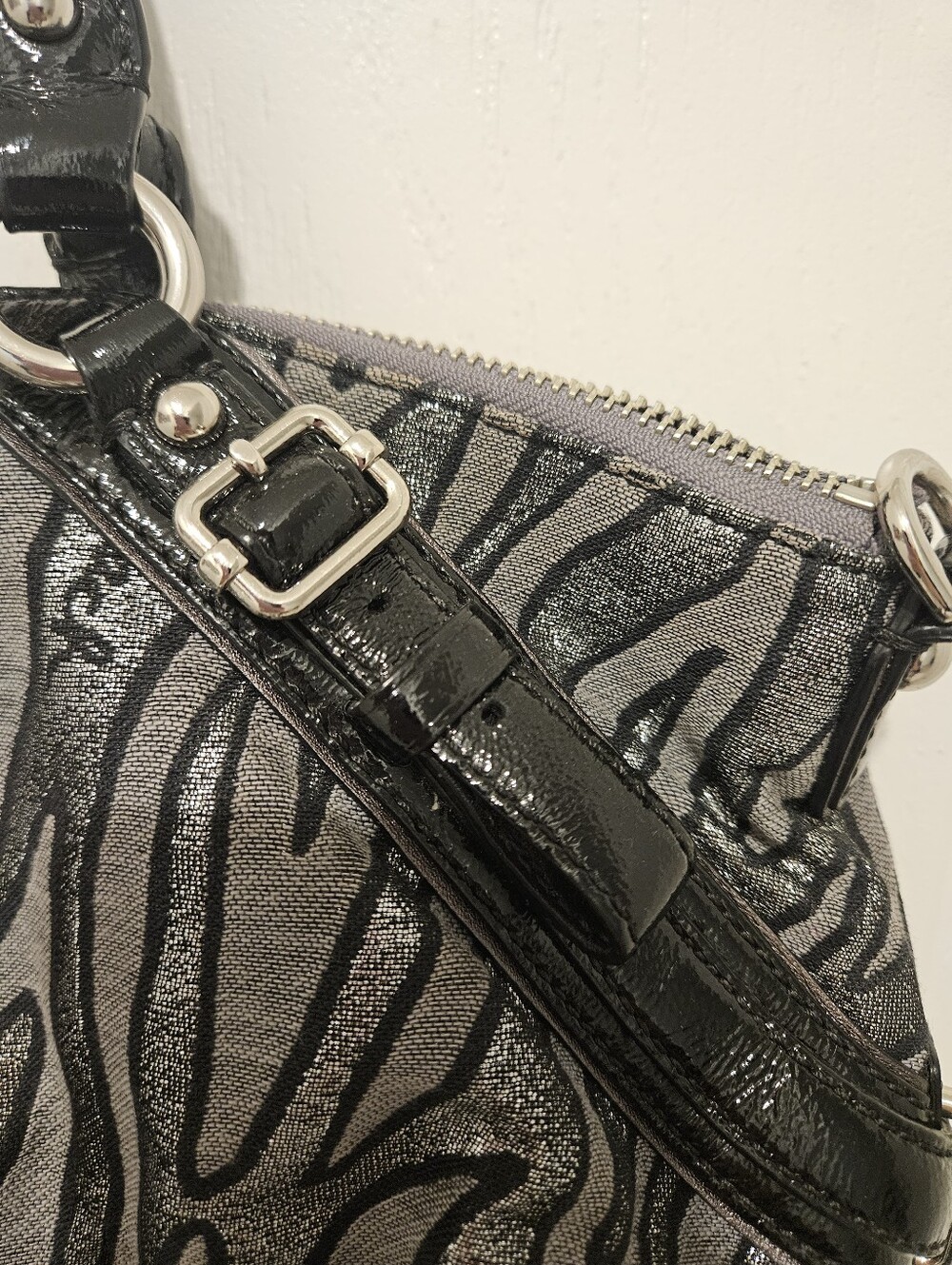 Coach Metallic Zebra-Print Shoulder Bag in Silver & Black - Picture 3 of 12